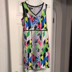 Nine West Neon Geo Floral Midi Dress in White, Black, Blue, Green, Pink